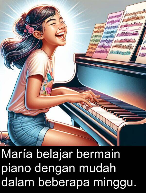 beberapa: María belajar bermain piano dengan mudah dalam beberapa minggu.