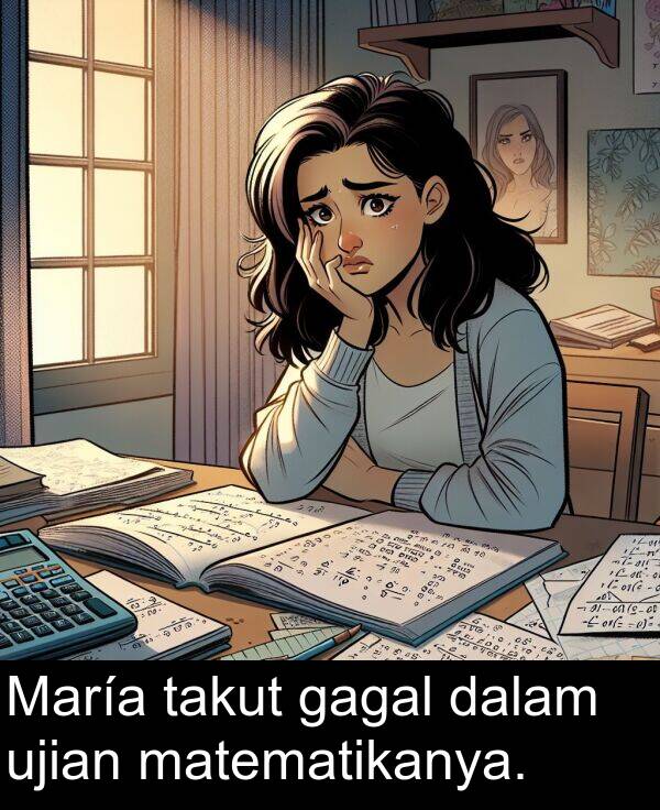 ujian: María takut gagal dalam ujian matematikanya.