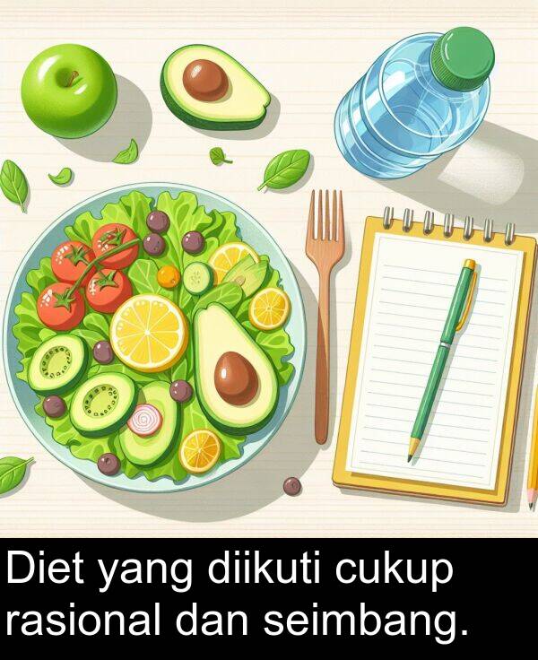 rasional: Diet yang diikuti cukup rasional dan seimbang.