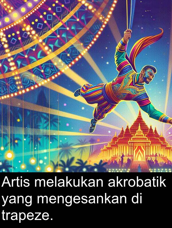 melakukan: Artis melakukan akrobatik yang mengesankan di trapeze.