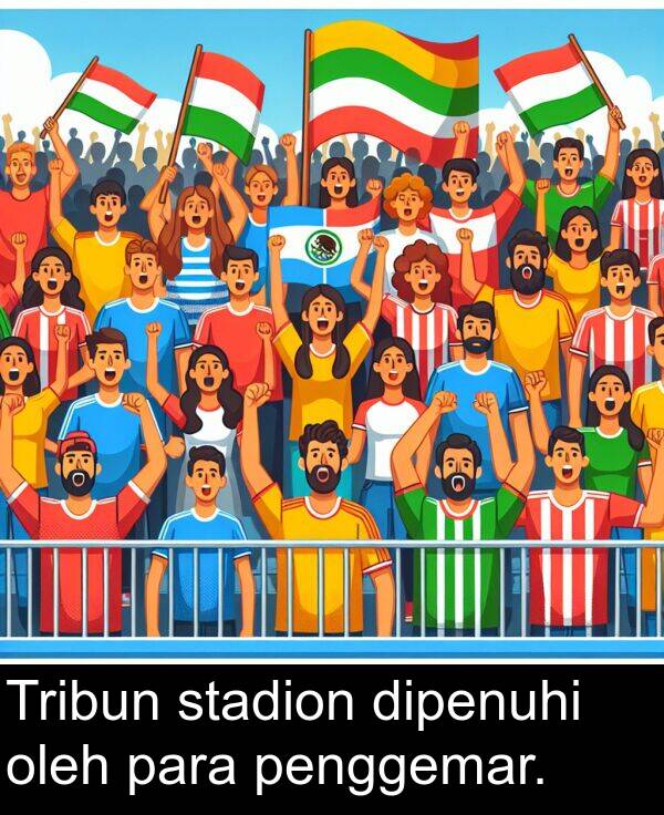 oleh: Tribun stadion dipenuhi oleh para penggemar.