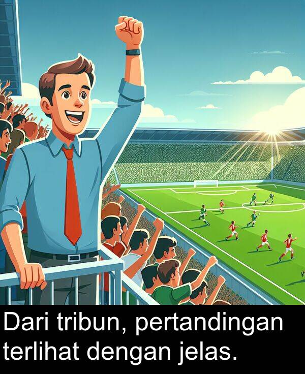 terlihat: Dari tribun, pertandingan terlihat dengan jelas.