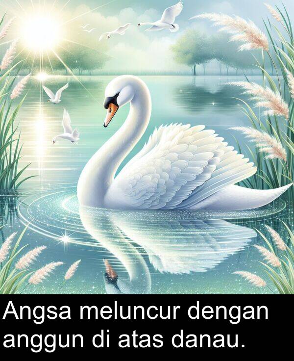 meluncur: Angsa meluncur dengan anggun di atas danau.