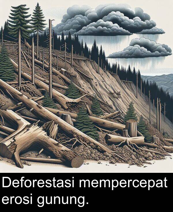 erosi: Deforestasi mempercepat erosi gunung.