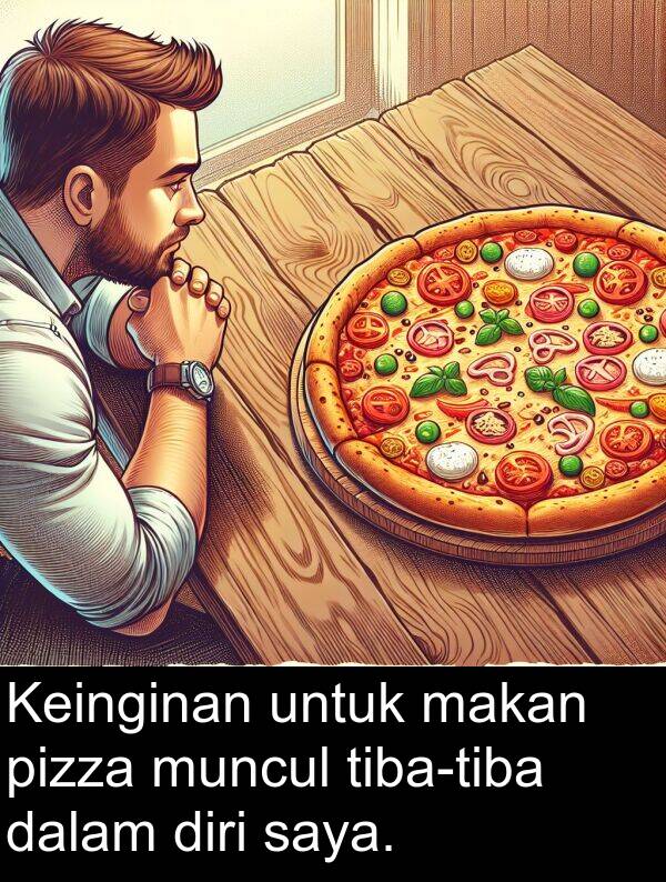 makan: Keinginan untuk makan pizza muncul tiba-tiba dalam diri saya.