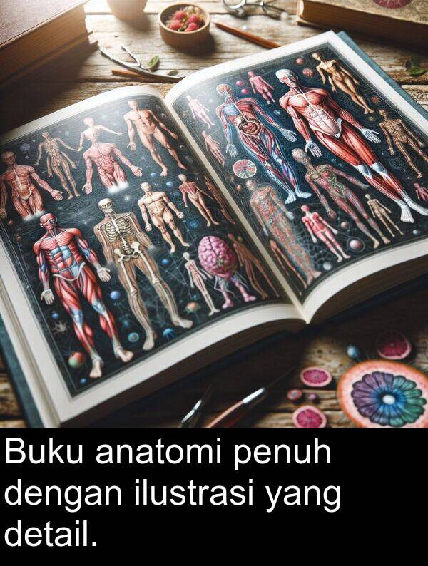 detail: Buku anatomi penuh dengan ilustrasi yang detail.