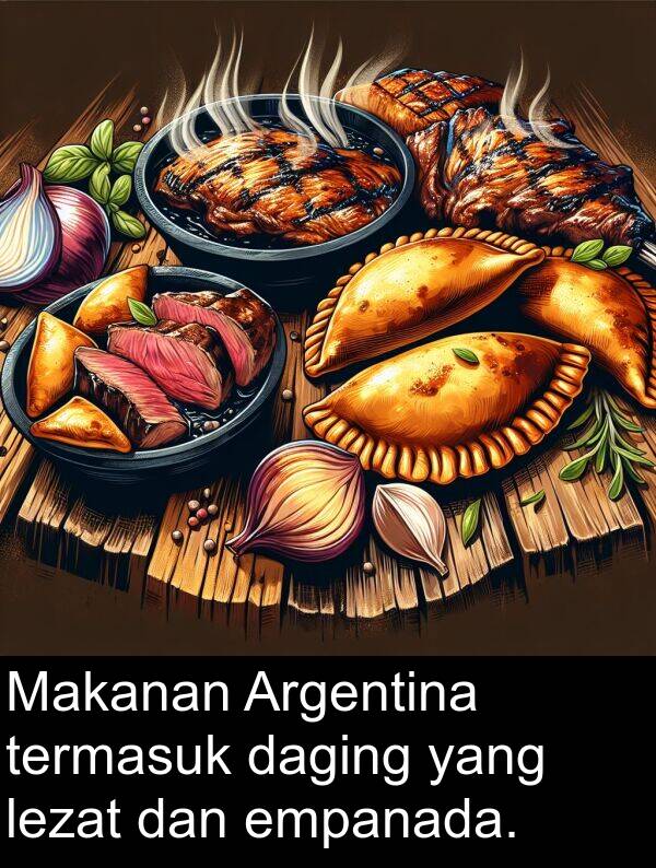 empanada: Makanan Argentina termasuk daging yang lezat dan empanada.