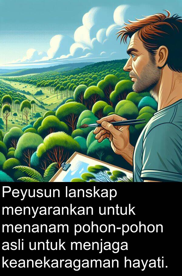 keanekaragaman: Peyusun lanskap menyarankan untuk menanam pohon-pohon asli untuk menjaga keanekaragaman hayati.