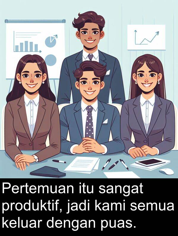 keluar: Pertemuan itu sangat produktif, jadi kami semua keluar dengan puas.