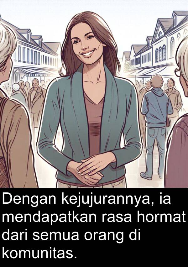 hormat: Dengan kejujurannya, ia mendapatkan rasa hormat dari semua orang di komunitas.