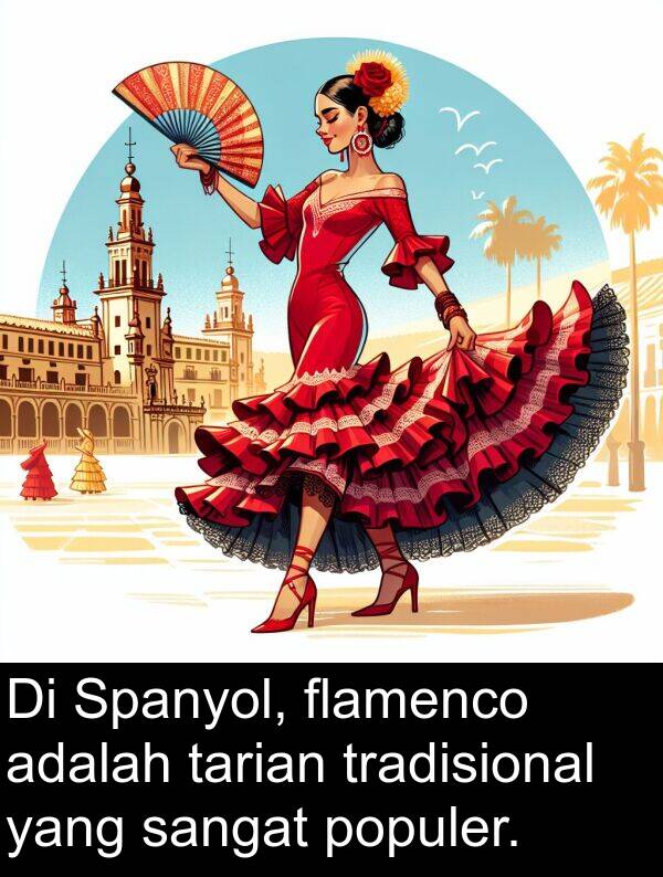 flamenco: Di Spanyol, flamenco adalah tarian tradisional yang sangat populer.