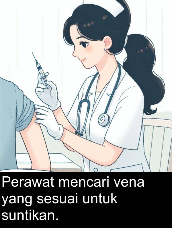 vena: Perawat mencari vena yang sesuai untuk suntikan.