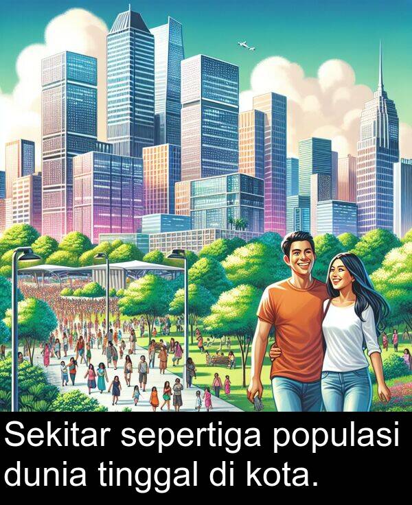 sepertiga: Sekitar sepertiga populasi dunia tinggal di kota.