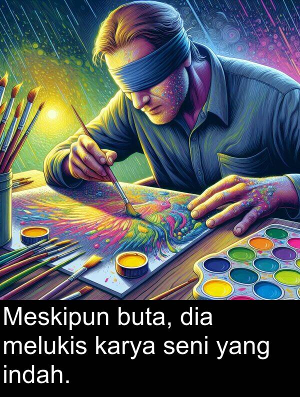 karya: Meskipun buta, dia melukis karya seni yang indah.