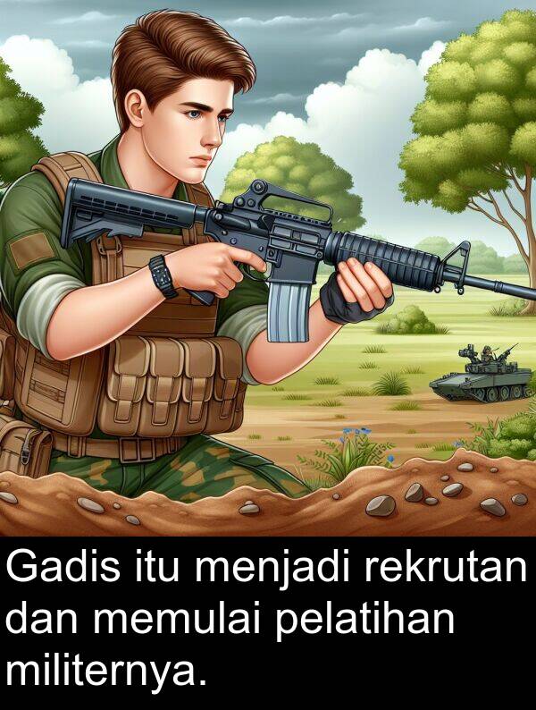 rekrutan: Gadis itu menjadi rekrutan dan memulai pelatihan militernya.