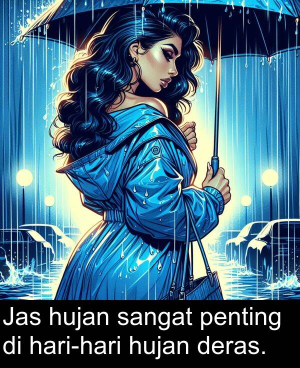 hujan: Jas hujan sangat penting di hari-hari hujan deras.