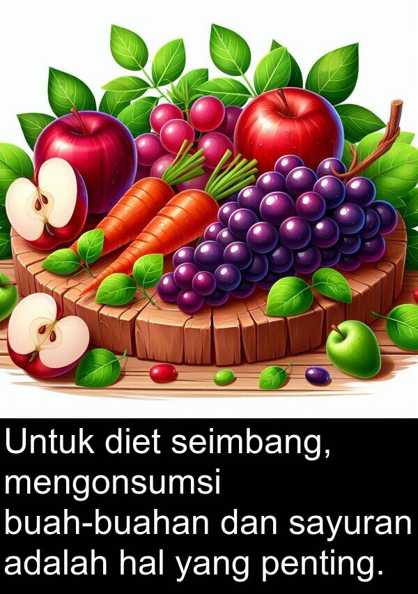 hal: Untuk diet seimbang, mengonsumsi buah-buahan dan sayuran adalah hal yang penting.