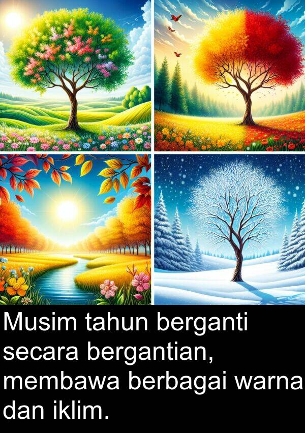 warna: Musim tahun berganti secara bergantian, membawa berbagai warna dan iklim.