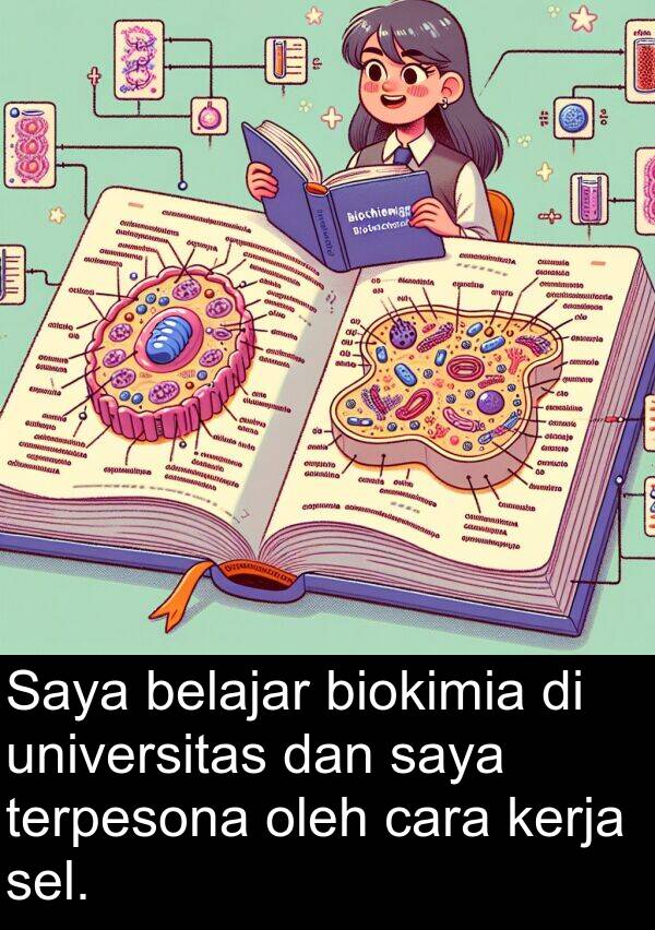 universitas: Saya belajar biokimia di universitas dan saya terpesona oleh cara kerja sel.