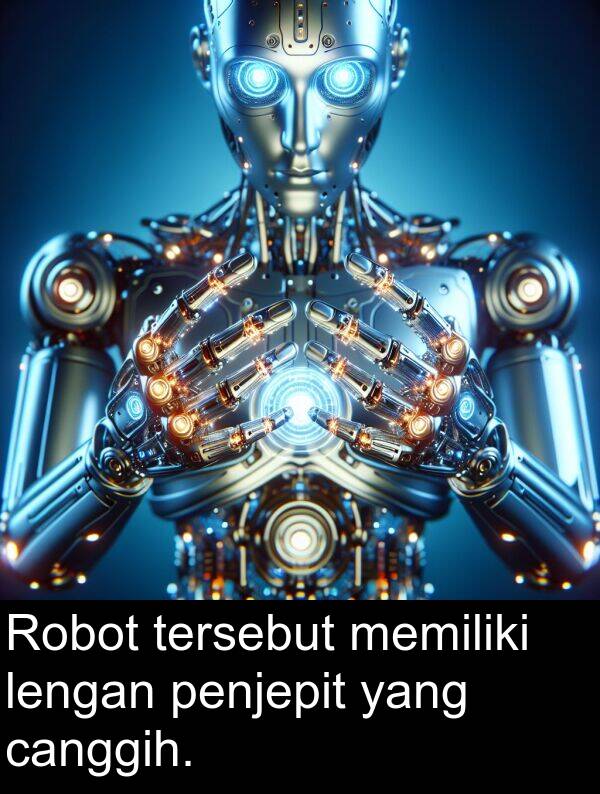 lengan: Robot tersebut memiliki lengan penjepit yang canggih.