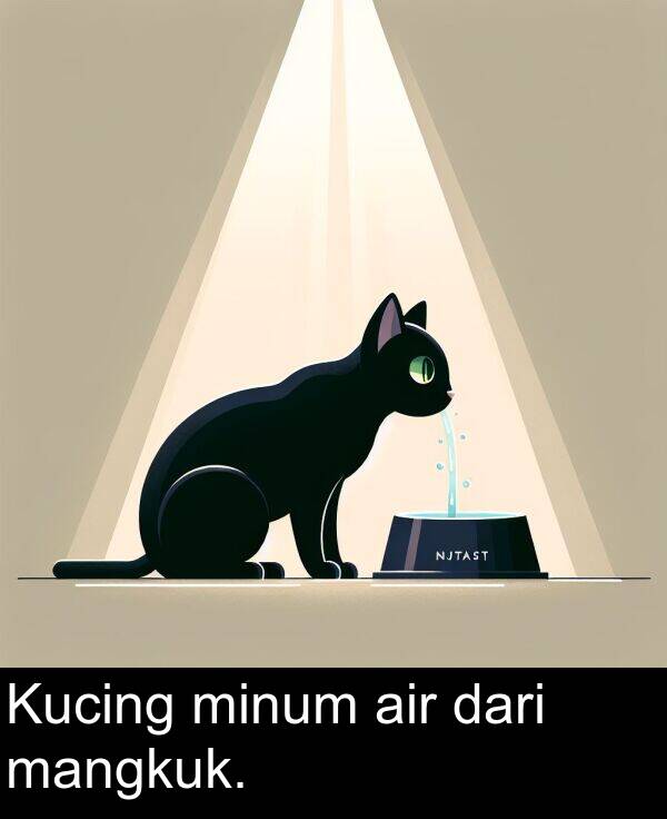 mangkuk: Kucing minum air dari mangkuk.