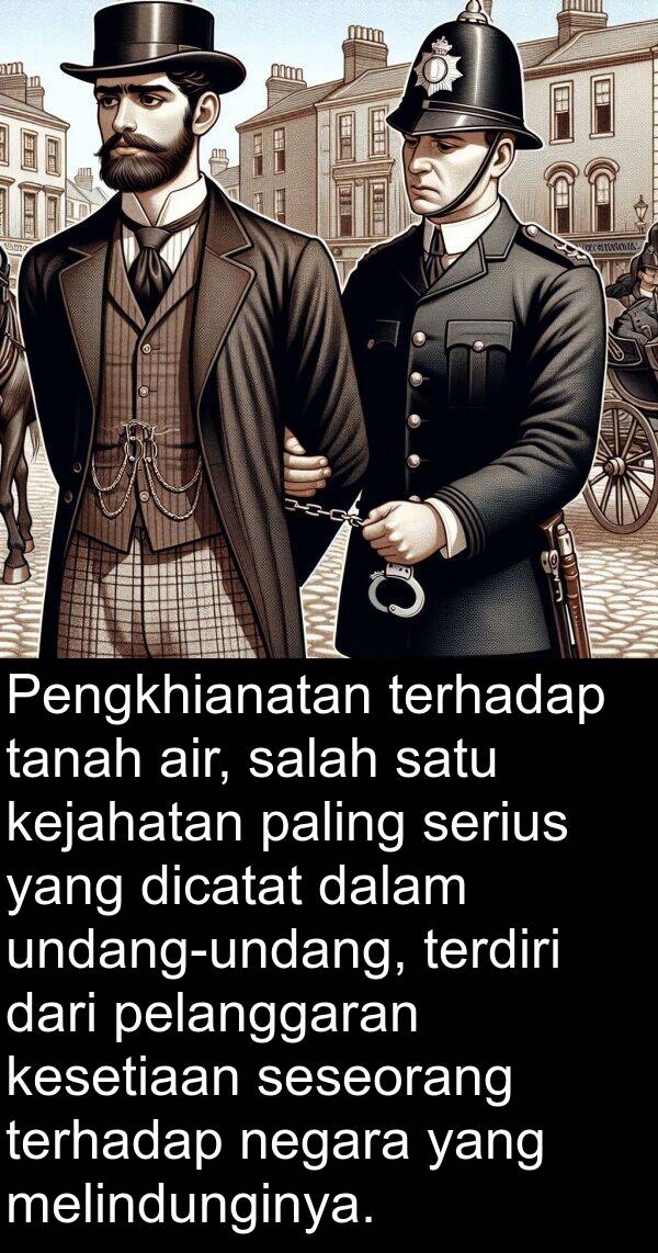 kejahatan: Pengkhianatan terhadap tanah air, salah satu kejahatan paling serius yang dicatat dalam undang-undang, terdiri dari pelanggaran kesetiaan seseorang terhadap negara yang melindunginya.