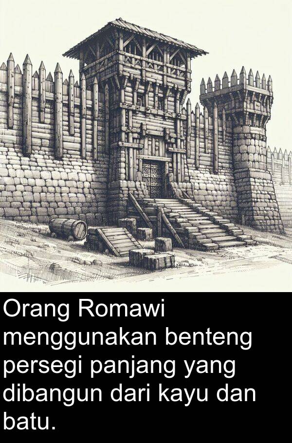 kayu: Orang Romawi menggunakan benteng persegi panjang yang dibangun dari kayu dan batu.