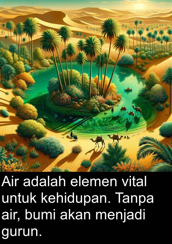 kehidupan: Air adalah elemen vital untuk kehidupan. Tanpa air, bumi akan menjadi gurun.