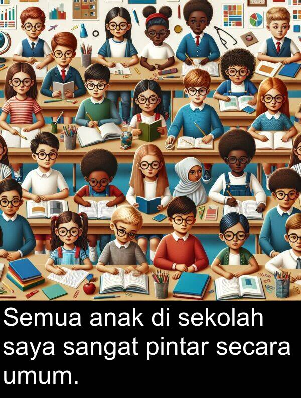 umum: Semua anak di sekolah saya sangat pintar secara umum.