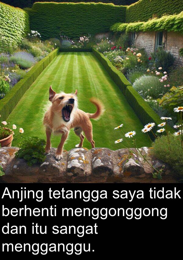 berhenti: Anjing tetangga saya tidak berhenti menggonggong dan itu sangat mengganggu.