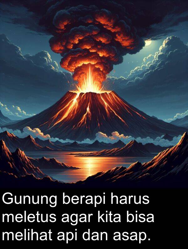 harus: Gunung berapi harus meletus agar kita bisa melihat api dan asap.