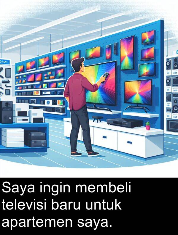 membeli: Saya ingin membeli televisi baru untuk apartemen saya.