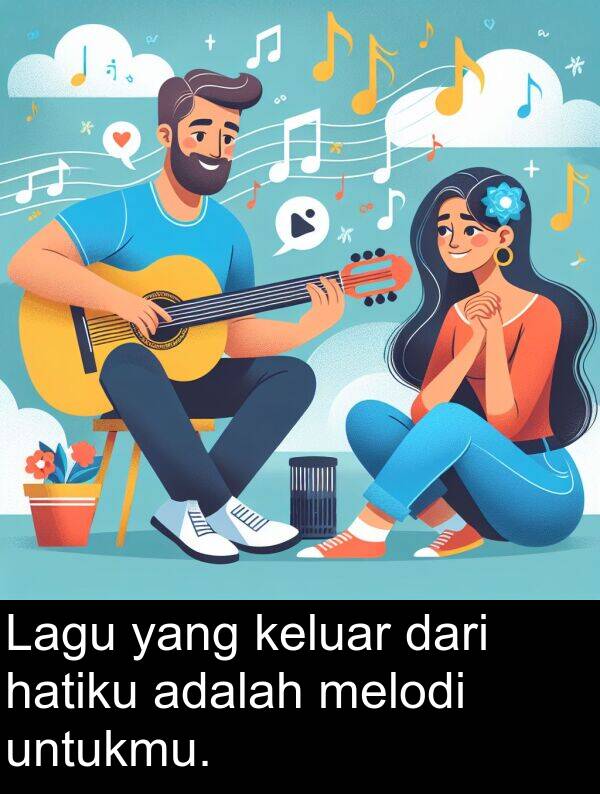 keluar: Lagu yang keluar dari hatiku adalah melodi untukmu.