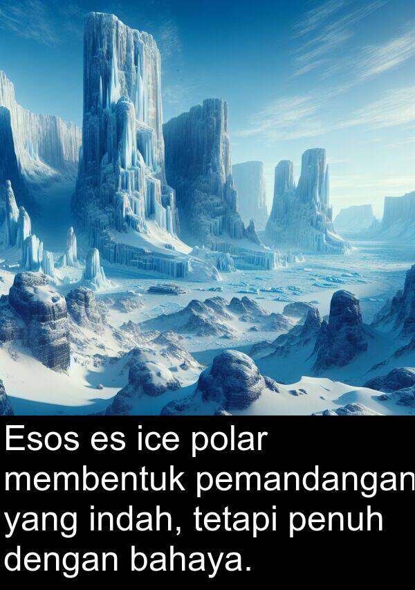 pemandangan: Esos es ice polar membentuk pemandangan yang indah, tetapi penuh dengan bahaya.