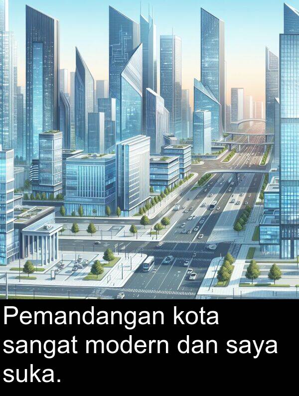 saya: Pemandangan kota sangat modern dan saya suka.