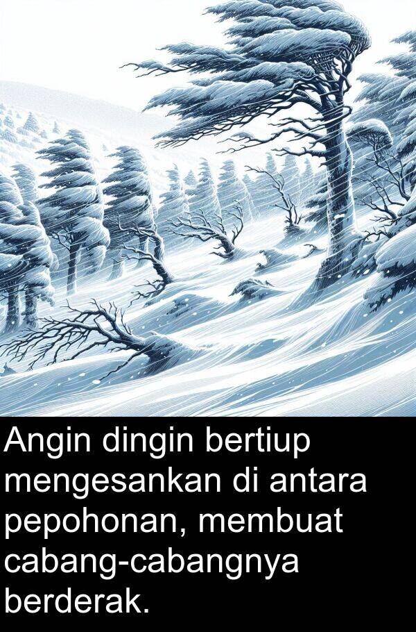 berderak: Angin dingin bertiup mengesankan di antara pepohonan, membuat cabang-cabangnya berderak.