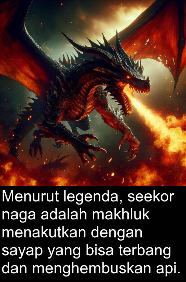 terbang: Menurut legenda, seekor naga adalah makhluk menakutkan dengan sayap yang bisa terbang dan menghembuskan api.