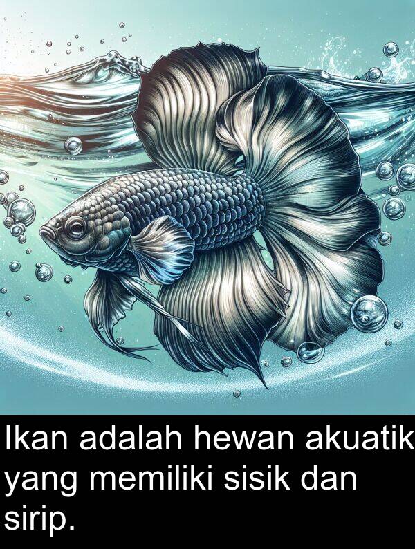 hewan: Ikan adalah hewan akuatik yang memiliki sisik dan sirip.