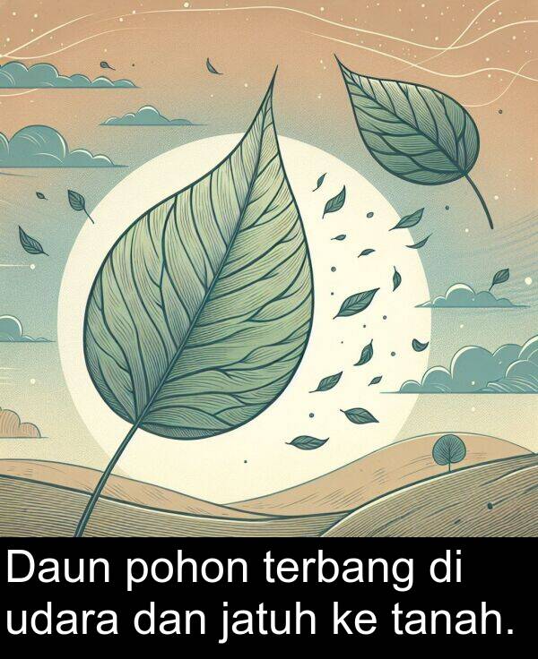 udara: Daun pohon terbang di udara dan jatuh ke tanah.