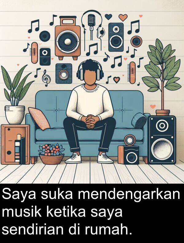 rumah: Saya suka mendengarkan musik ketika saya sendirian di rumah.