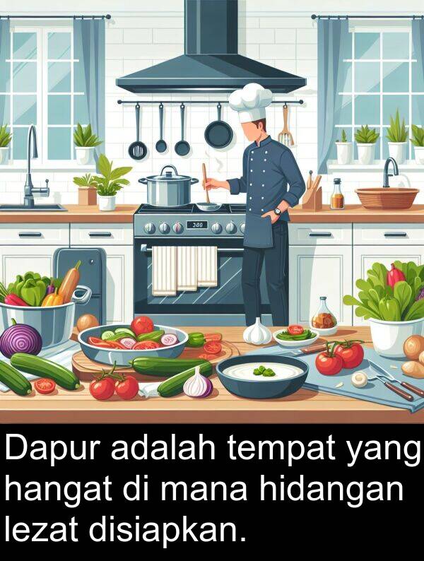 hidangan: Dapur adalah tempat yang hangat di mana hidangan lezat disiapkan.