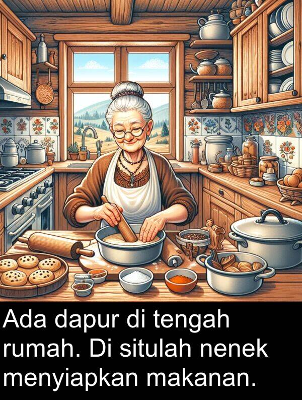 rumah: Ada dapur di tengah rumah. Di situlah nenek menyiapkan makanan.