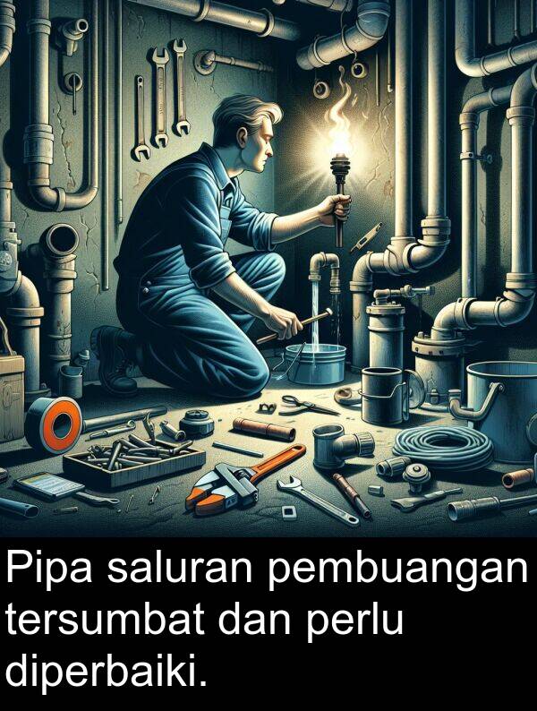 pembuangan: Pipa saluran pembuangan tersumbat dan perlu diperbaiki.