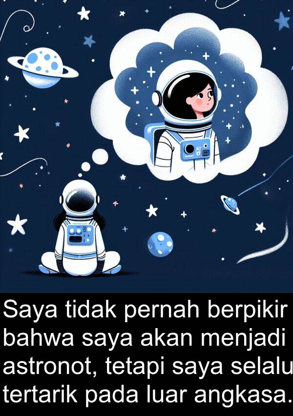 pernah: Saya tidak pernah berpikir bahwa saya akan menjadi astronot, tetapi saya selalu tertarik pada luar angkasa.