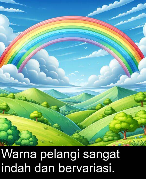 pelangi: Warna pelangi sangat indah dan bervariasi.