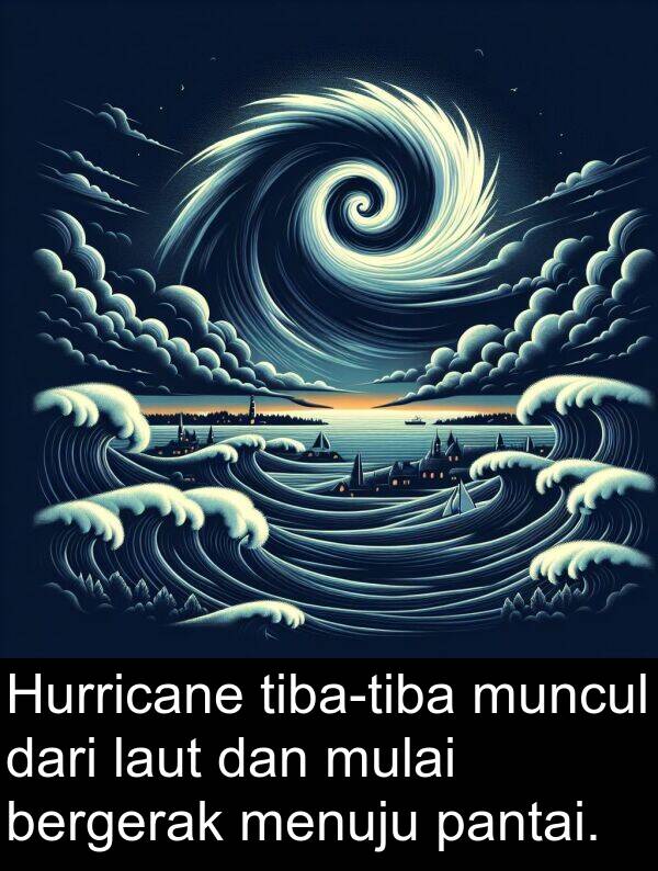 pantai: Hurricane tiba-tiba muncul dari laut dan mulai bergerak menuju pantai.