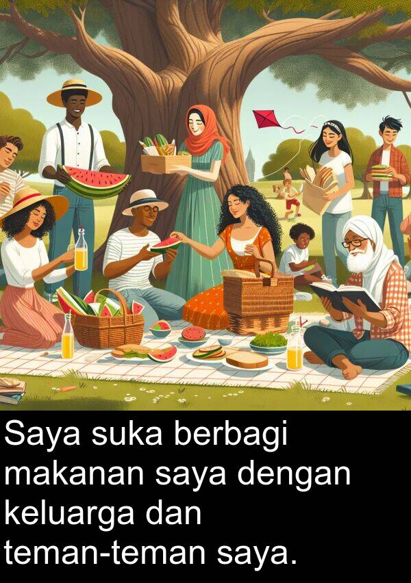 keluarga: Saya suka berbagi makanan saya dengan keluarga dan teman-teman saya.