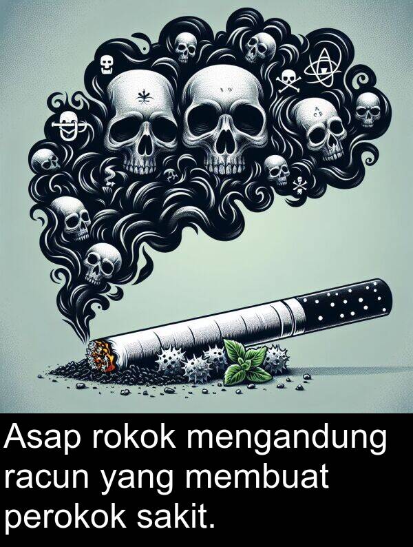 racun: Asap rokok mengandung racun yang membuat perokok sakit.