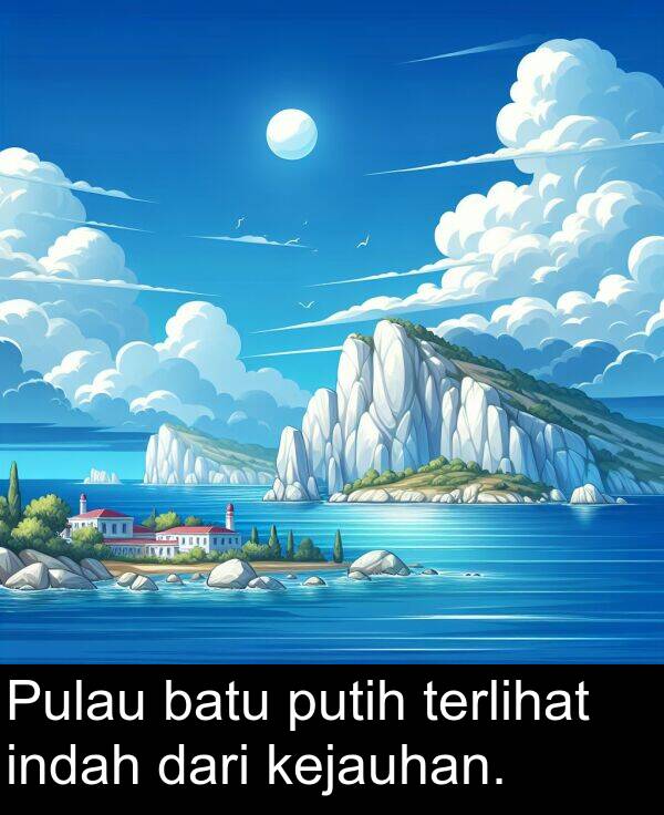 kejauhan: Pulau batu putih terlihat indah dari kejauhan.