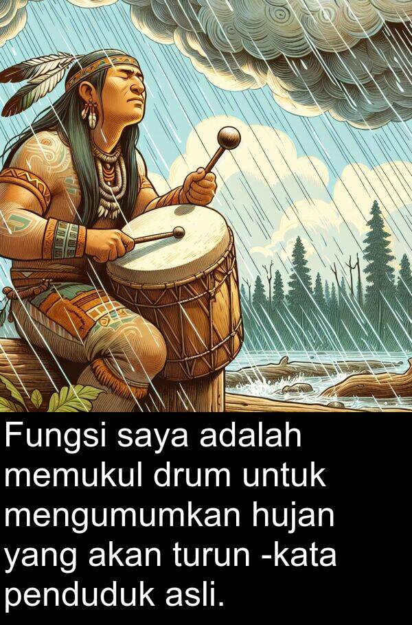 hujan: Fungsi saya adalah memukul drum untuk mengumumkan hujan yang akan turun -kata penduduk asli.